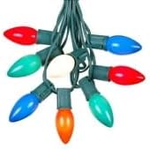25 Foot C9 Multi Ceramic Christmas String Light Set - Opaque Bulbs - Roofline Light String - Green Wire