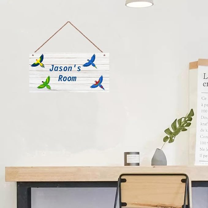 Personalized Sign Cute Bird Room Décor Kids Room Decor, Little Man Cave Wall Art Decor for Nursery, Flying Parrot Nursery Door Decor for Toddler Baby Boys Room