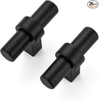 25 Pack Matte Black Cabinet Knobs - Kitchen Cabinet Knobs Black Cabinet Pulls for Kitchen Cabinet Drawer Stainless Steel Dresser Knobs for Cabinet Hardware 2in Length Single Hole T Bar Knbs