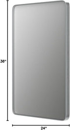 24x36 Inch Brushed Nickel Bathroom Mirror, Brushed Silver Metal Framed Wall Mirror, Rounded Corner Rectangle Vanity Mirror, Tempered Glass, Anti-Rust, Shatterproof (Horizontal/Vertical)