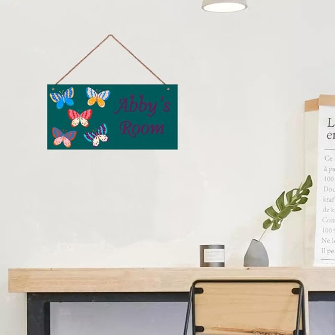 Personalized Sign Fantasy Butterfly Themed For Girls Room Nursery Door Decor,Custom Name Wall Art Decor for Kids Room Decorative Plate for Boys Bedroom