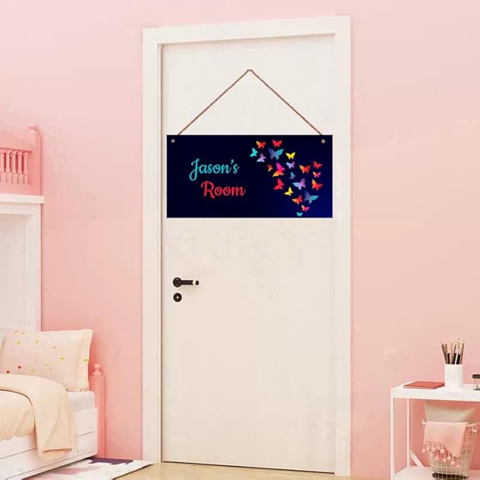 Personalized Sign Butterfly Themed Sign For Kids Room Nursery Door Decor,Custom Name Wall Art Decor Decorative Plate for Boys Bedroom Girls Room Little Man Cave