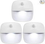 AMIR Upgraded Motion Sensor Light Indoor, Stair Lights Battery Operated, Cordless Stick-On LED Night Light for Closet, Hallway, Bathroom, Kitchen, Cabinet, Energy Efficient (White - Pack of 3)
