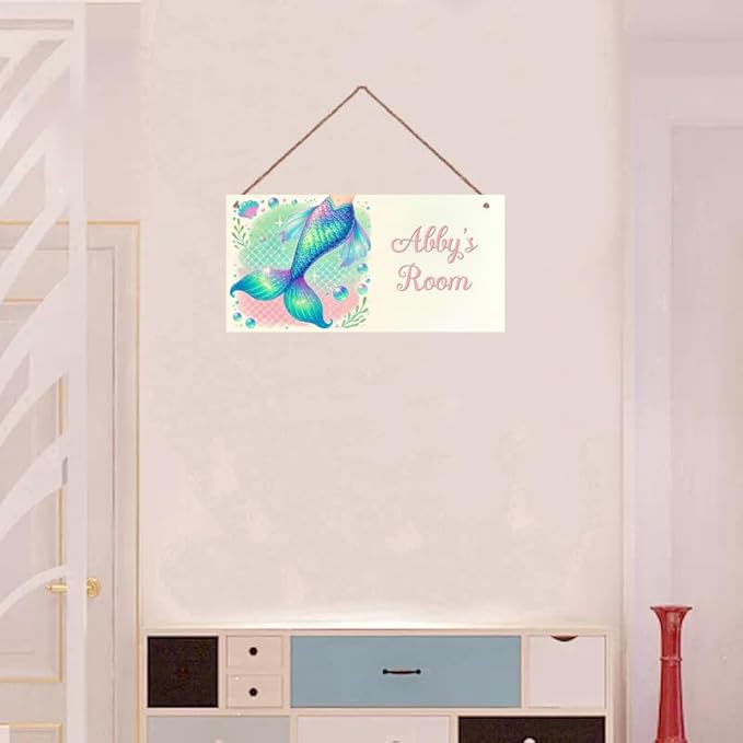 Personalized Sign Mermaid Tail Sign Rerto Wall Art Decor For Kids Room Custom Name Door Décor For Little Man Cave Girls Bedroom Home Garden Yard