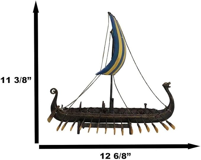 Ebros Gift Scandinavian Viking Norseman Dragon Gokstad Longship Model Ship Boat Resin Sculpture with Display Base Stand War Vessel Battle Ships Prototype Figurine