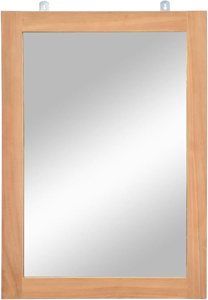 vidaXL Wall Mounted Mirror Made of Solid Teak, Scandinavian Style, Ideal for Bathroom/Dressing Room/Hallway, Brown, Rectangular, 19.7"x27.6", Comes with Hanging Hooks and Mounting Accessories