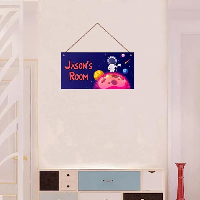 Personalized Universe Sign Aerospace Stars Themed For Kids Room Door Art Decor For Little Man Cave,Custom Name Astronaut Wall Decor Decorative Plate for Boys Girls Bedroom
