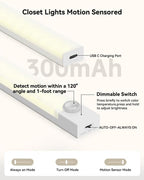 Under Cabinet Lighting 12 Inches Rechargeable Motion Sensor Light Indoor, 3 Color Dimmable Closet Light Battery Operated, USB Stick on LED Magnetic Under Counter Lights for Kitchen Stair, 3Packs