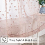 MYSKY HOME Pink Sheer Short Curtains with Pom Pom for Small Windows Dusty Rose Bedroom Nursery Kids Girls Room Curtains Cafe Kitchen Light Filtering Boho Drapes, Rod Pocket,52 x 54 Inches, 2 Panels