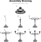 Black Candelabra Candle Holders for Pillar Candles 10.6 inch Tall, 5 Candle Candlestick Holder for 1/2-1 inch Taper Candles Halloween Candelabra Decoration Easy Assembly (Black Glossy-3 Arm)