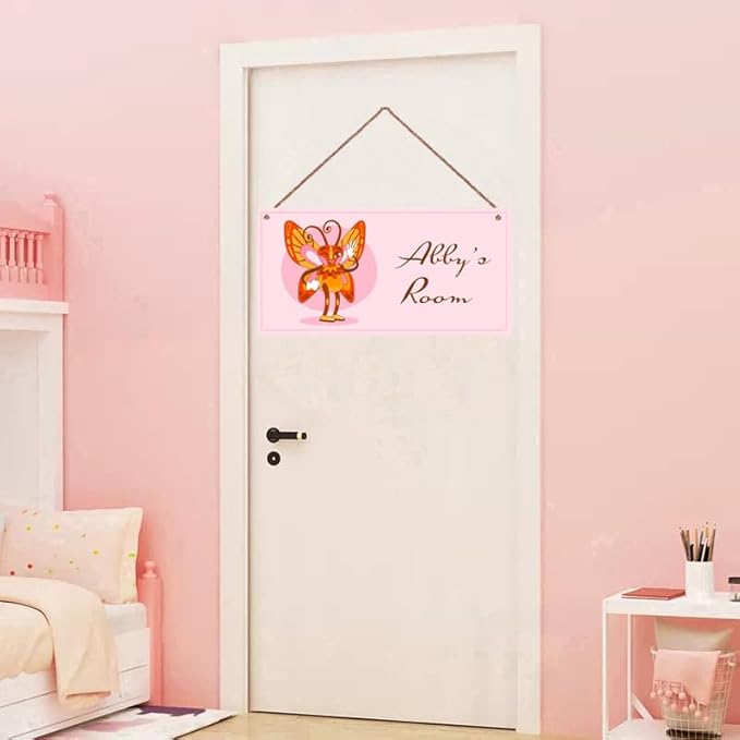 Personalized Cartoon Animal Sign Butterfly Room Door Sign for Boys Bedroom Kids Room Nursery Wall Art Decor Custom Name Art Wooden Plaque for Little Man Cave