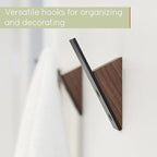 Homeforia Walnut Wood Coat Hooks, High End Walnut Wood & Black Metal Wall Mounted Coat Hook, Mid-Century Modern Clothes Hooks, Heavy Duty Wooden Hook for Hanging Coats, Hats, Towels & More, Set of 10