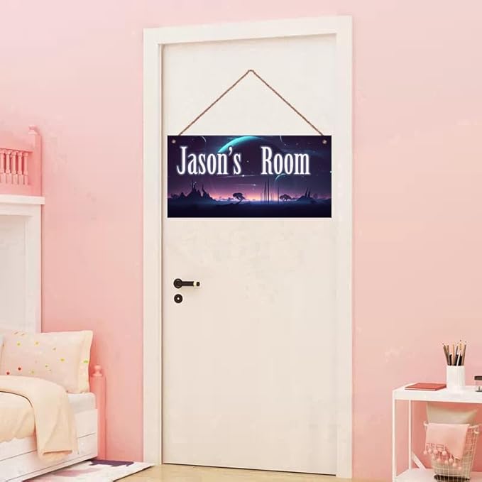 Personalized Sign Science Fiction Themed For Kids Room Starry Sky Nursery Door Art Decor For Little Man Cave,Custom Name Wall Decor Decorative Plate for Boys Bedroom Girls Room