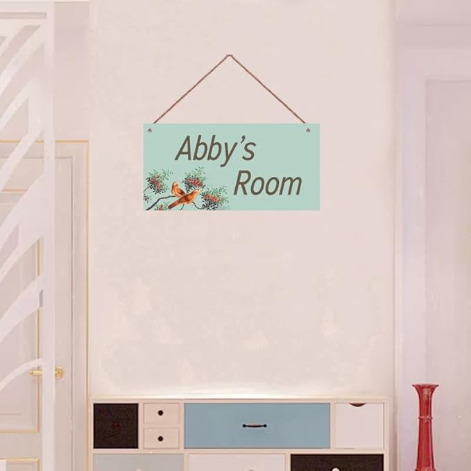 Personalized Sign Birds Wooden Sign For Kids Room Boys Bedroom Door Decor,Custom Name Flowers Wall Art Decor Decorative Plate for Nursery Little Man Cave