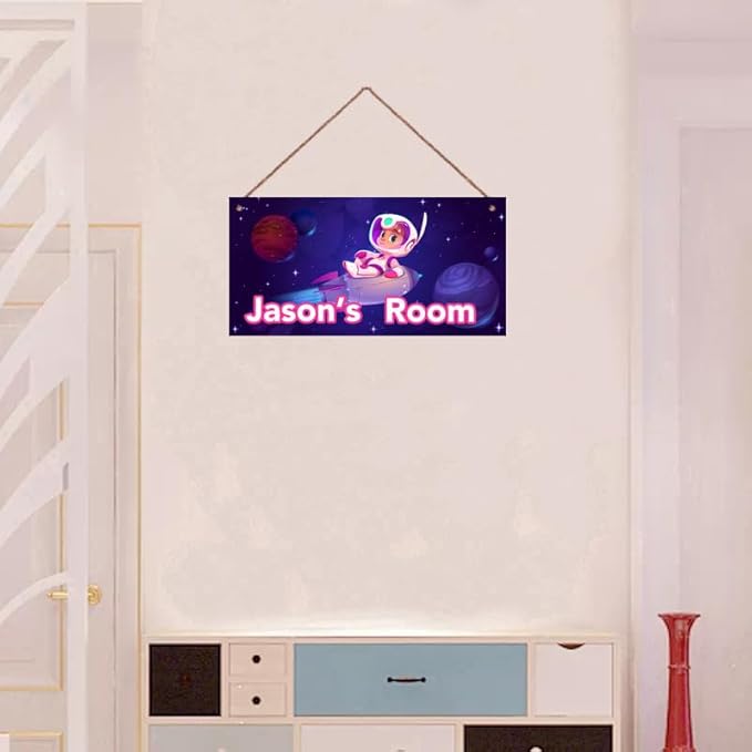 Personalized Universe Sign Astronaut Themed For Kids Room Door Art Décor for Little Man Cave,Custom Name Rocket Wall Decor Decorative Plate for Boys Room Girls Bedroom