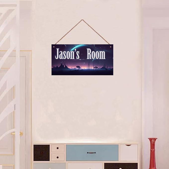 Personalized Sign Science Fiction Themed For Kids Room Starry Sky Nursery Door Art Decor For Little Man Cave,Custom Name Wall Decor Decorative Plate for Boys Bedroom Girls Room