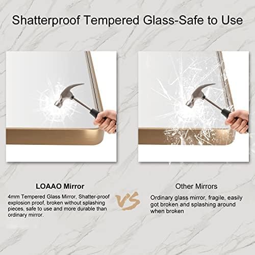 LOAAO 36”X36” Gold Bathroom Mirror, Rounded Rectangle Gold Frame Mirror, Brushed Gold Bathroom Vanity Mirror Wall-Mounted, Anti-Rust, Tempered Glass, Hangs Horizontally or Vertically