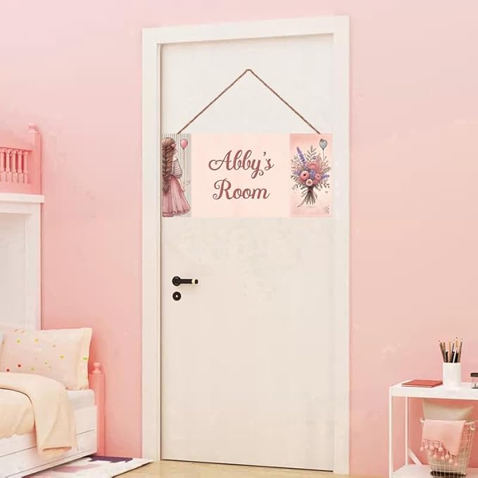 Personalized Name Sign Girl and Flowers Decor For Girls Room Baby Nursery Kids Bedroom Wood Plaque Hanging Wall Art Decor For Boys Room