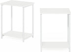 Furinno Simplistic Side Table Set of 2, 2-Tier Metal Frame End Table with Open Shelf, Night Stand, Bedside Table, for Living Room, Bedroom, White