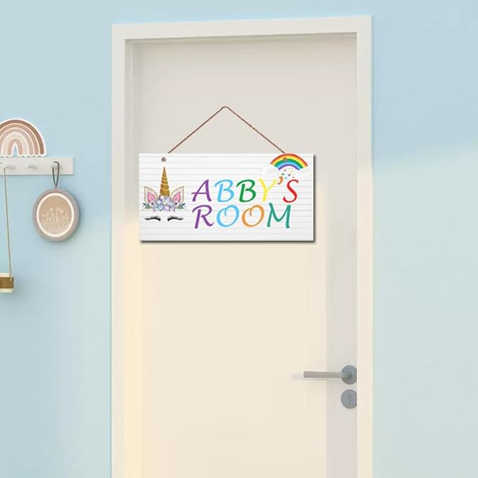 Personalized Signs Unicorn Sign, Unicorn Rainbow Girls Room Wall Decor Art Prints,Hanging Signs For Kids Room, for Home, Birthday Party, Bedroom, Bathroom, Playroom