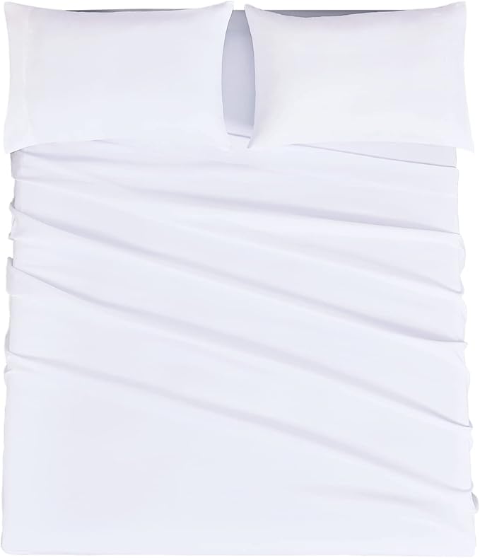 Mejoroom Queen Sheet Set - Hotel Luxury 1800 Bedding Sheets & Pillowcases - Deep Pocket Fitted Sheet, Hypoallergenic, Wrinkle& Breathable, Fade Resistant - 4 Piece (Queen,White)