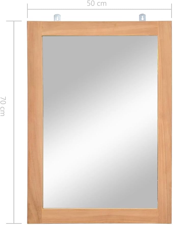 vidaXL Wall Mounted Mirror Made of Solid Teak, Scandinavian Style, Ideal for Bathroom/Dressing Room/Hallway, Brown, Rectangular, 19.7"x27.6", Comes with Hanging Hooks and Mounting Accessories