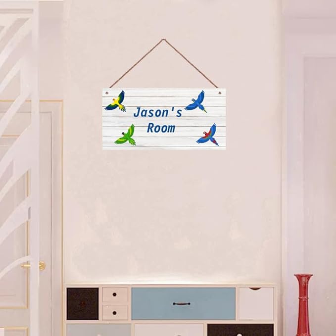 Personalized Sign Cute Bird Room Décor Kids Room Decor, Little Man Cave Wall Art Decor for Nursery, Flying Parrot Nursery Door Decor for Toddler Baby Boys Room