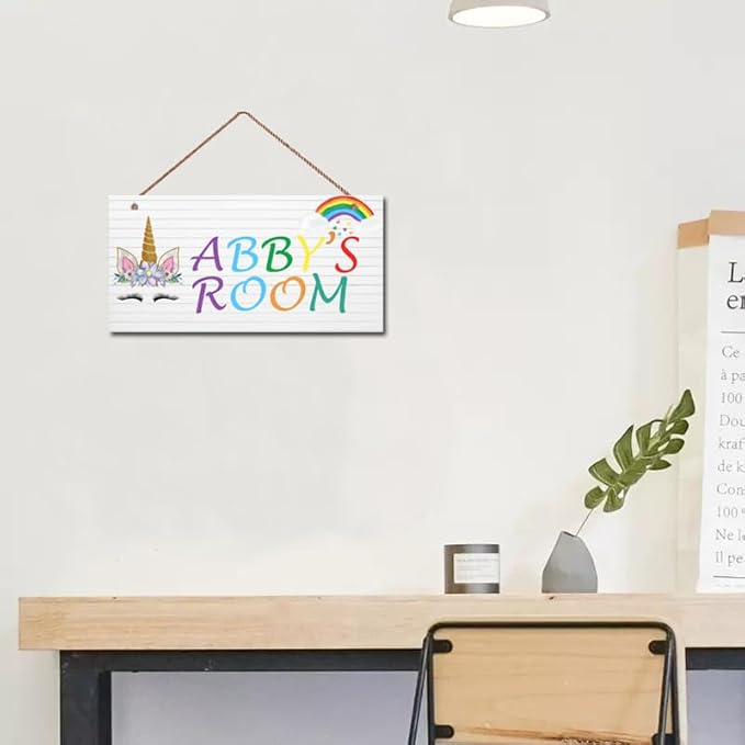 Personalized Signs Unicorn Sign, Unicorn Rainbow Girls Room Wall Decor Art Prints,Hanging Signs For Kids Room, for Home, Birthday Party, Bedroom, Bathroom, Playroom