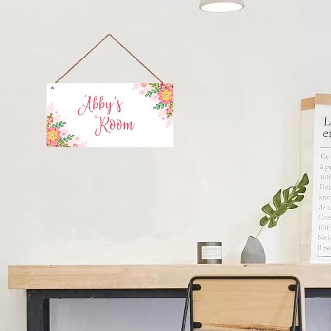 Personalized Sign Nice Flowers Sign Door Art Décor For Kids Room Custom Name Door Wall Art Décor For Little Man Cave, Flower Floral Nursery Art Plate For Girls Room Boys Bedroom