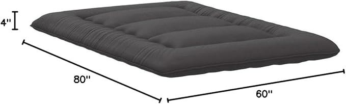Japanese Floor Mattress, Futon Mattress with Portable Storage Bag and Washable Cover, Roll Up Thick Tatami Mat Suitable for Camping, Guest Room, Black, Queen