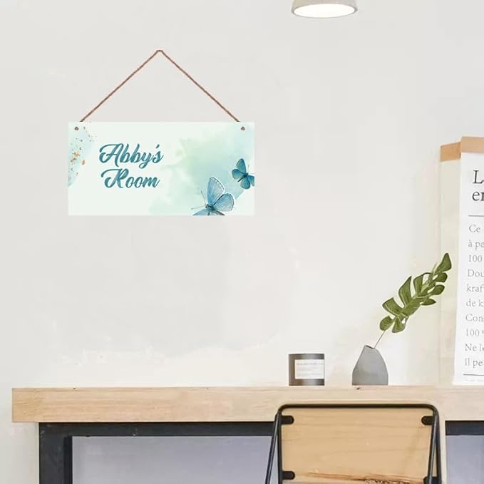 Personalized Sign Butterfly Sign Wall Art Décor For Kids Room Custom Name Door Art Décor For Little Man Cave, Floral Nursery Art Plate For Girls Room Boys Bedroom