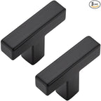 3 Pack Matte Black Cabinet Knobs - Kitchen Cabinet Knobs Black Cabinet Pulls for Kitchen Cabinet Drawer Stainless Steel Dresser Knobs for Cabinet Hardware 2in Length Single Hole Square