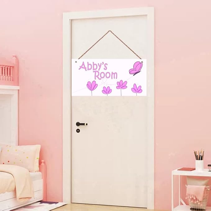 Personalized Pink Butterfly Sign Vintage Signs Retro Wall Art Decoration Exquisite Decorative Signs Custom Name Kids Room Flowers Wall Art Decor Nursery Decor For Kids Bedroom
