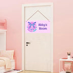 Personalized Butterfly Sign Cute Kids Cartoon Themed For Kids Room Door Decor,Custom Name Wall Decor Decorative Plate for Nursery Girls Room Boys Bedroom