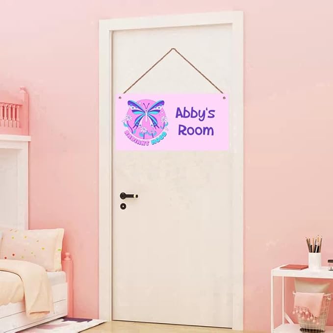 Personalized Butterfly Sign Cute Kids Cartoon Themed For Kids Room Door Decor,Custom Name Wall Decor Decorative Plate for Nursery Girls Room Boys Bedroom