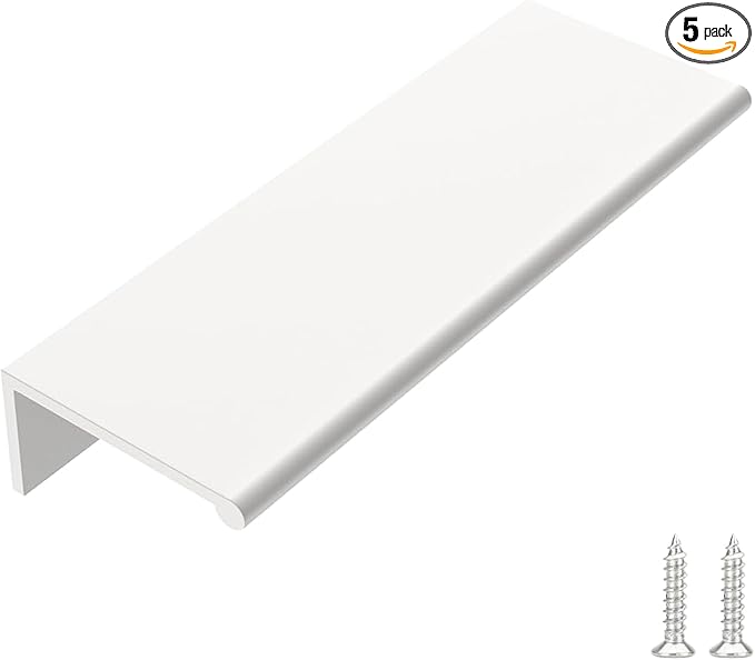 goldenwarm 5 Pack White Finger Edge Pulls Drawer Finger Pulls Kitchen Hardware Handles Bedroom Dresser Drawers, 3in Hole Centers