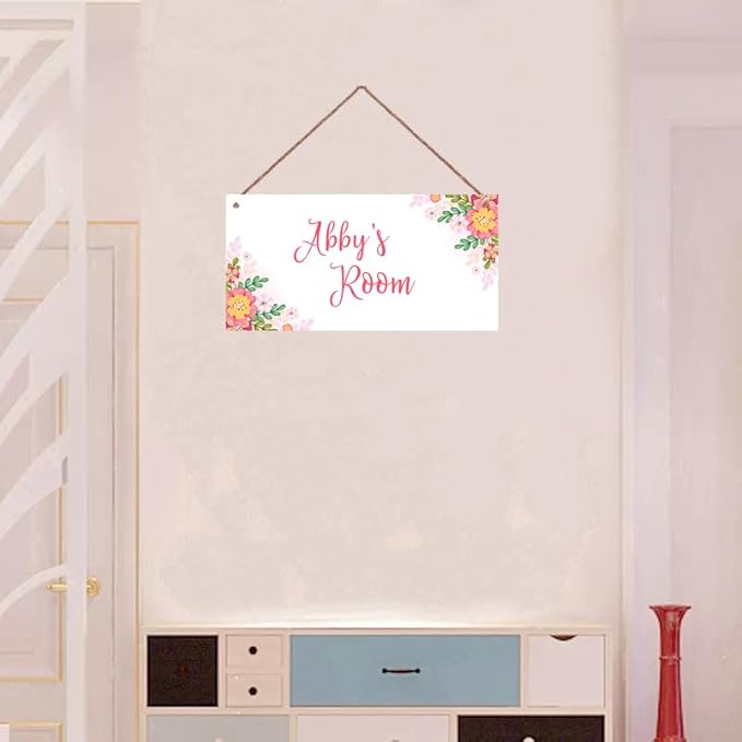 Personalized Sign Nice Flowers Sign Door Art Décor For Kids Room Custom Name Door Wall Art Décor For Little Man Cave, Flower Floral Nursery Art Plate For Girls Room Boys Bedroom