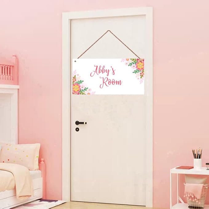 Personalized Sign Nice Flowers Sign Door Art Décor For Kids Room Custom Name Door Wall Art Décor For Little Man Cave, Flower Floral Nursery Art Plate For Girls Room Boys Bedroom