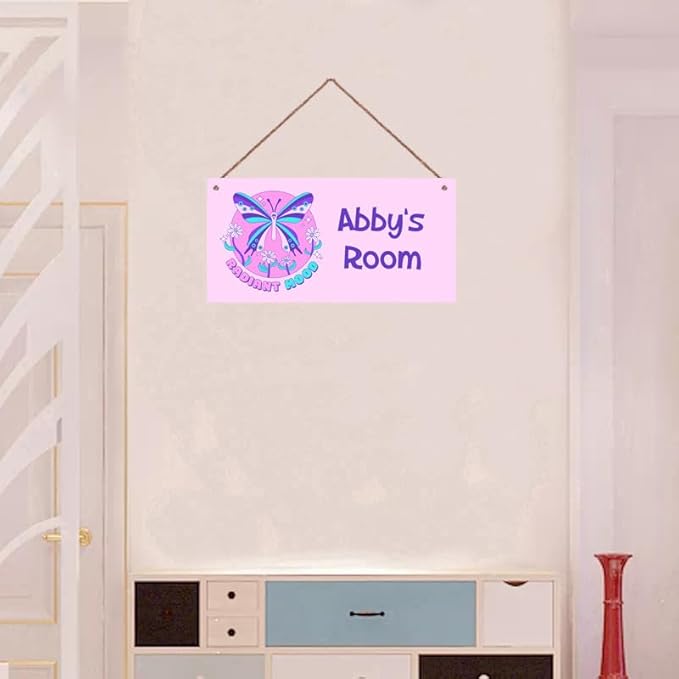 Personalized Butterfly Sign Cute Kids Cartoon Themed For Kids Room Door Decor,Custom Name Wall Decor Decorative Plate for Nursery Girls Room Boys Bedroom