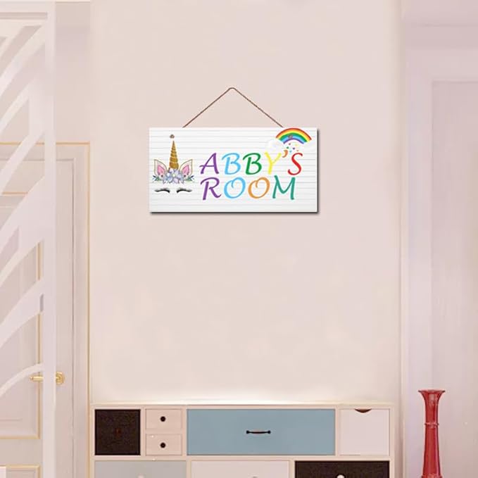 Personalized Signs Unicorn Sign, Unicorn Rainbow Girls Room Wall Decor Art Prints,Hanging Signs For Kids Room, for Home, Birthday Party, Bedroom, Bathroom, Playroom