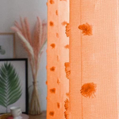 MYSKY HOME Pom Pom Orange Sheer Curtains for Bedroom Girls Room 120 Inch Curtains for Nursery Kids Light Filtering Boho Window Drapes, Rod Pocket, 52" Wide, 2 Panels