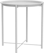VECELO Side/End Table, Folding Round Metal Anti-Rust and Waterproof Outdoor or Indoor Tray for Living Room Bedroom Balcony and Office, 1 PCS, Grey