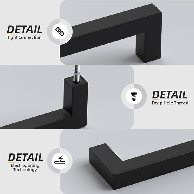 Goldenwarm 10 Pack Black Square Bar Cabinet Pull Drawer Handle Stainless Steel Modern Hardware for Kitchen and Bathroom Cabinets Cupboard,Center to Center 6-1/4in(160mm) Kitchen Cupboard Handles