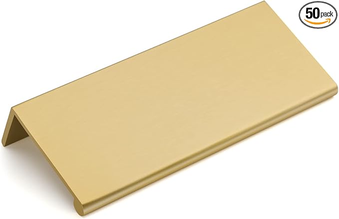 goldenwarm 50 Pack Gold Finger Edge Pulls Drawer Finger Pulls Champagne Gold Kitchen Hardware Handles Bedroom Dresser Drawers,3in Hole Center