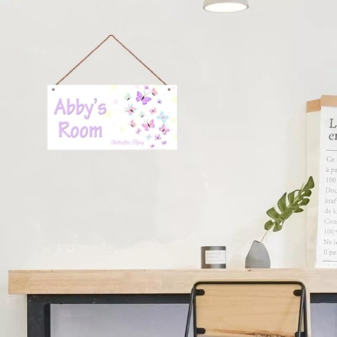 Personalized Colorful Butterfly Sign Plate Custom Name Door Sign For Girls Room Plaque Hanging Sign Flower Floral Background for Business Needs Wedding Gift Home Decor