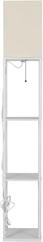 SUNMORY Shelf Floor Lamp with 3-Way Dimmable LED Bulb, Modern Square Standing Lamp with Shelves and White Shade, Corner Display Bookshelf Lamp for Living Room and Bedroom(White)