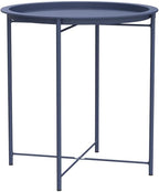 VECELO Side/End Table, Folding Round Metal Anti-Rust and Waterproof Outdoor or Indoor Tray for Living Room Bedroom Balcony and Office, 2 PCS, Blue