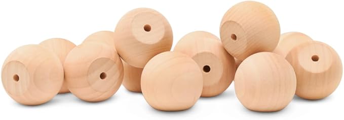 Wood Knobs, 1.5 Inch Round Natural Wood Drawer Pulls, Pack of 50 Unfinished Wooden Drawer Knobs, Ball Shaped Wood Cabinet Knobs, Nursery Dresser Knobs, Wood Door Knobs and Crafts