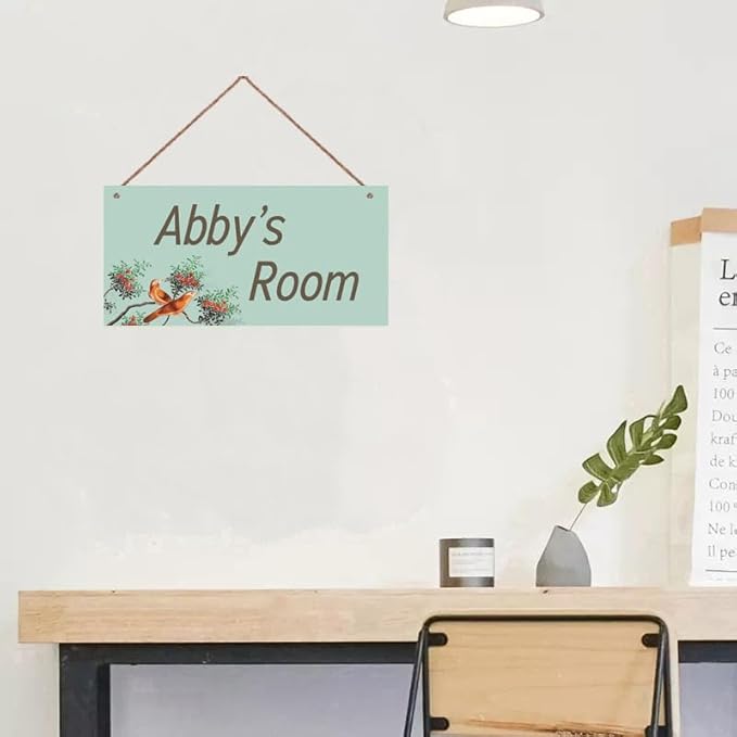 Personalized Sign Birds Wooden Sign For Kids Room Boys Bedroom Door Decor,Custom Name Flowers Wall Art Decor Decorative Plate for Nursery Little Man Cave