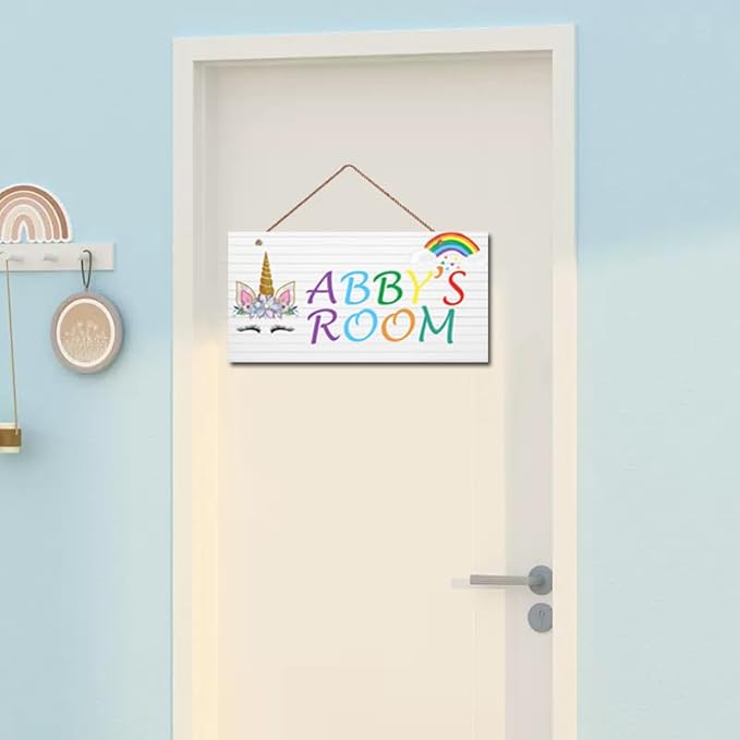 Personalized Signs Unicorn Sign, Unicorn Rainbow Girls Room Wall Decor Art Prints,Hanging Signs For Kids Room, for Home, Birthday Party, Bedroom, Bathroom, Playroom